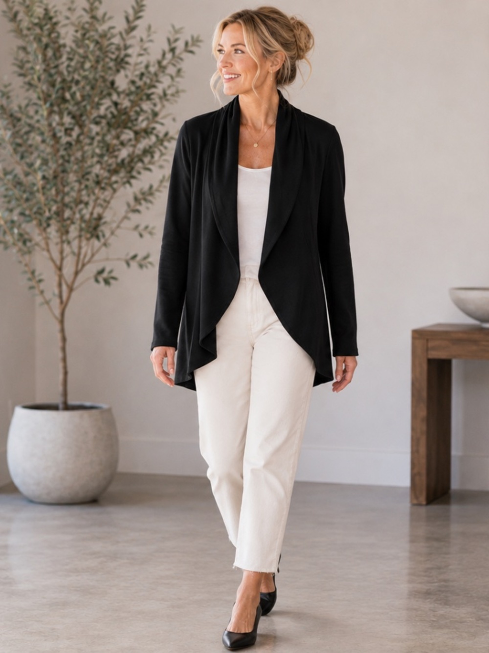 Standard James Perse Black Cotton French Terry Draped Open Cardigan Jacket 3 (L)